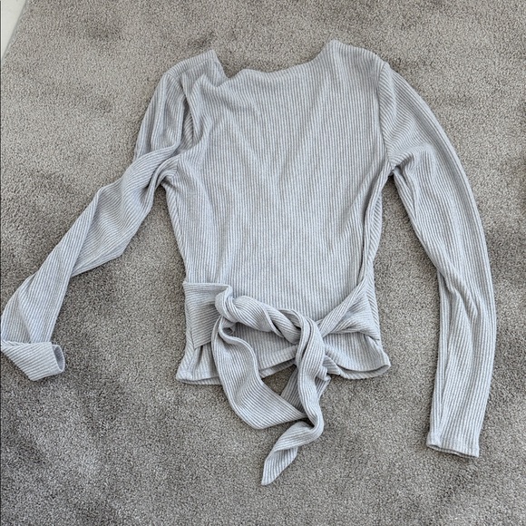 Express Light Gray Ribbed Wrap Top - Picture 4 of 4